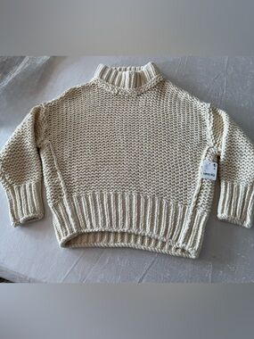 Free People Cream Chunky Knit Turtleneck Sweater NWT